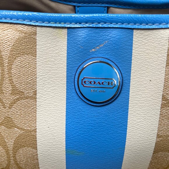 Stylish Tan and Blue Women's Tote Bag - Picture 5 of 11